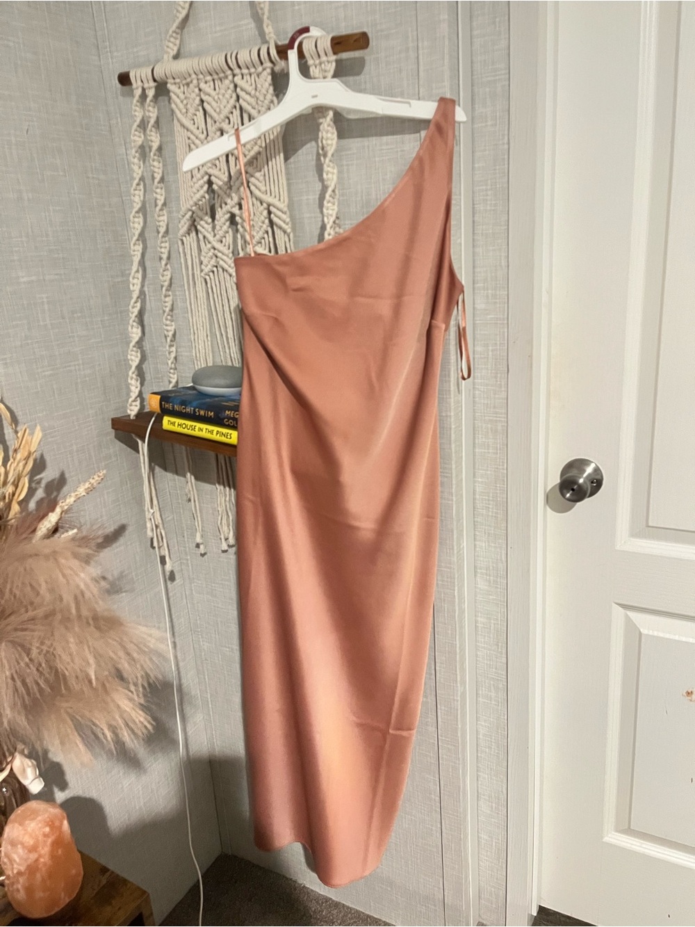 One-Shoulder Satin Slip Dress in Dusty Rose